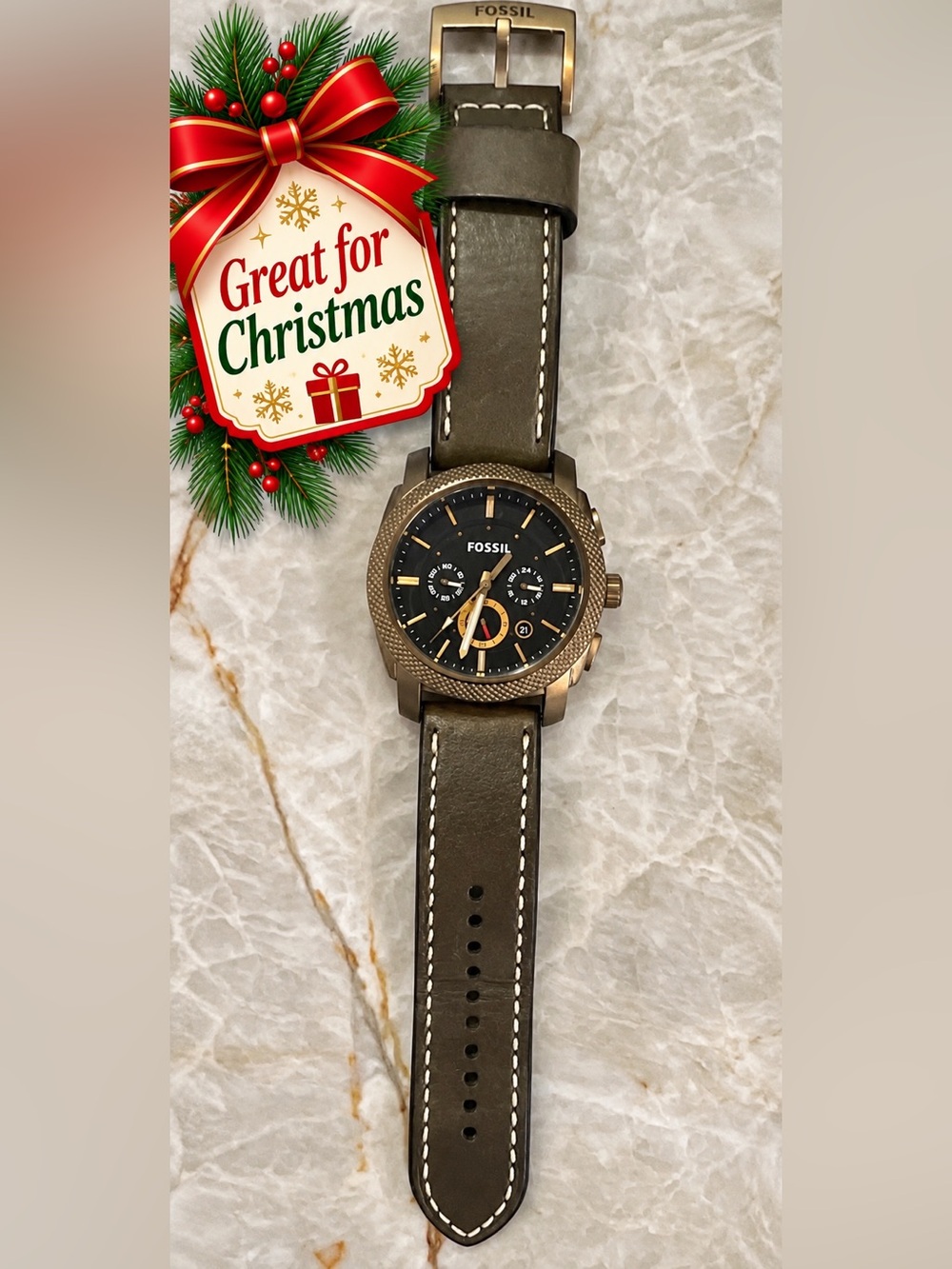 Fossil Men’s Multifunction Date Quartz Watch, Black Dial, Brown Leather 38mm
